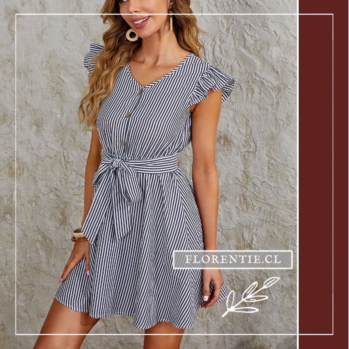 Vestido primavera verano corto rayas azul blanco camisero bohemio Grethel Florentie