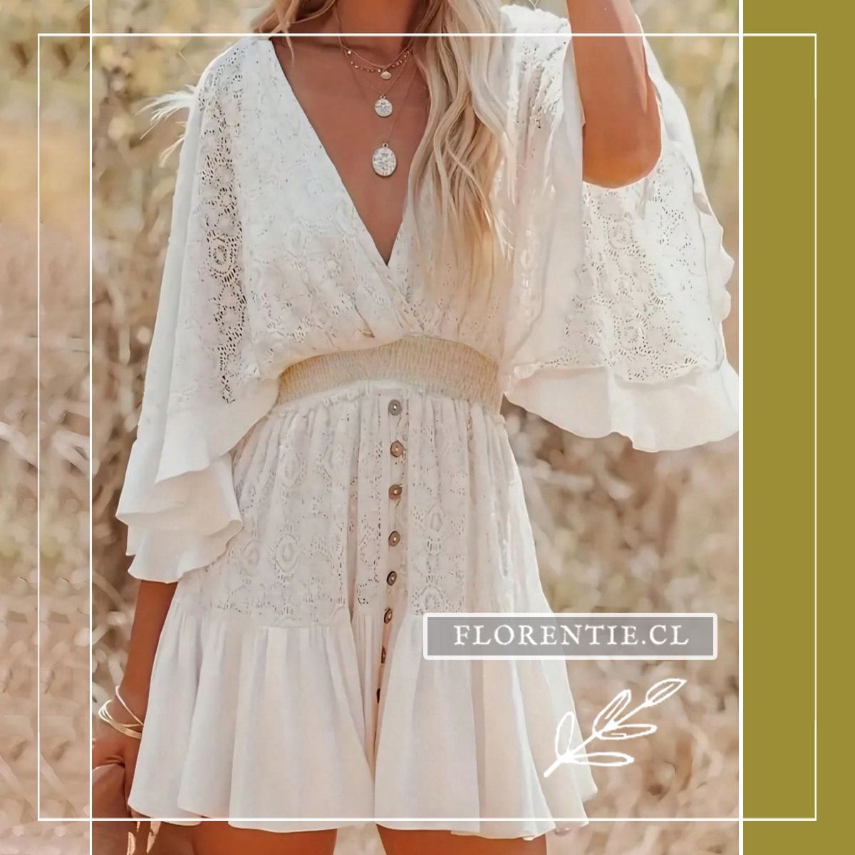 Vestido boho blanco elastico cintura