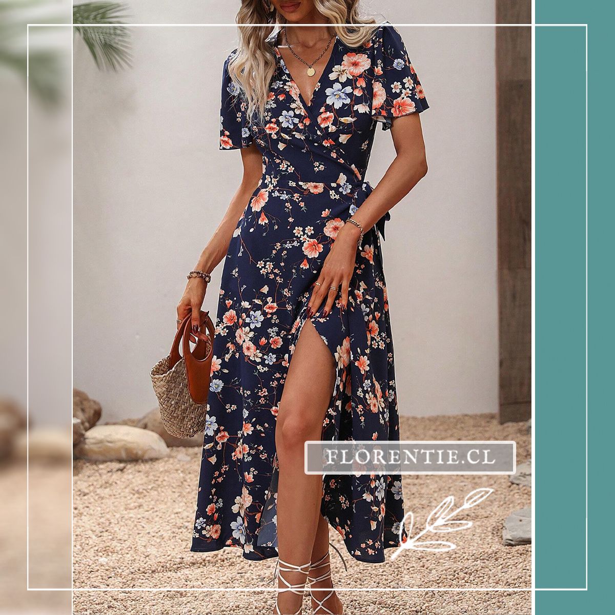 Vestido envolvente largo azul