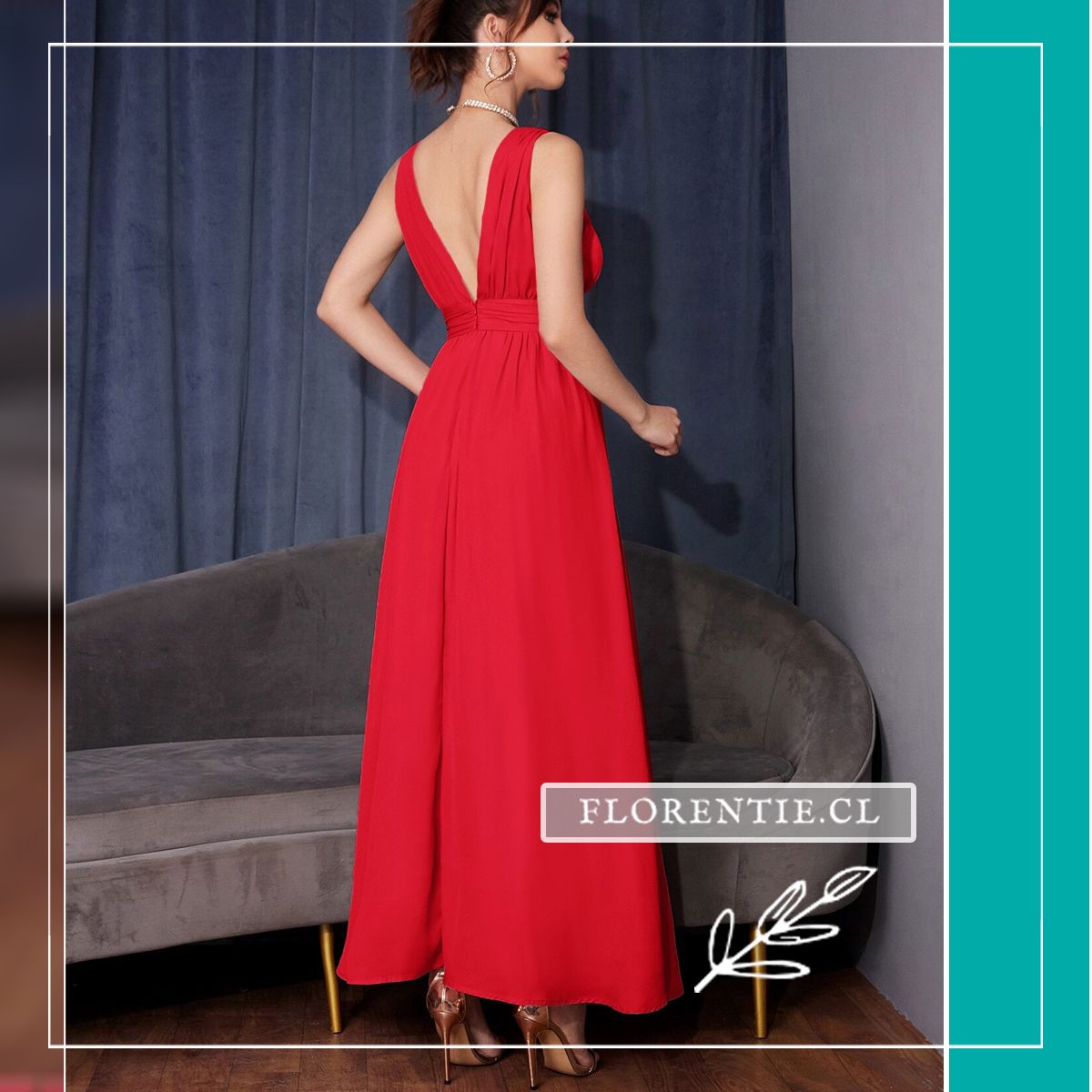 Vestido escote pronunciado espalda rojo