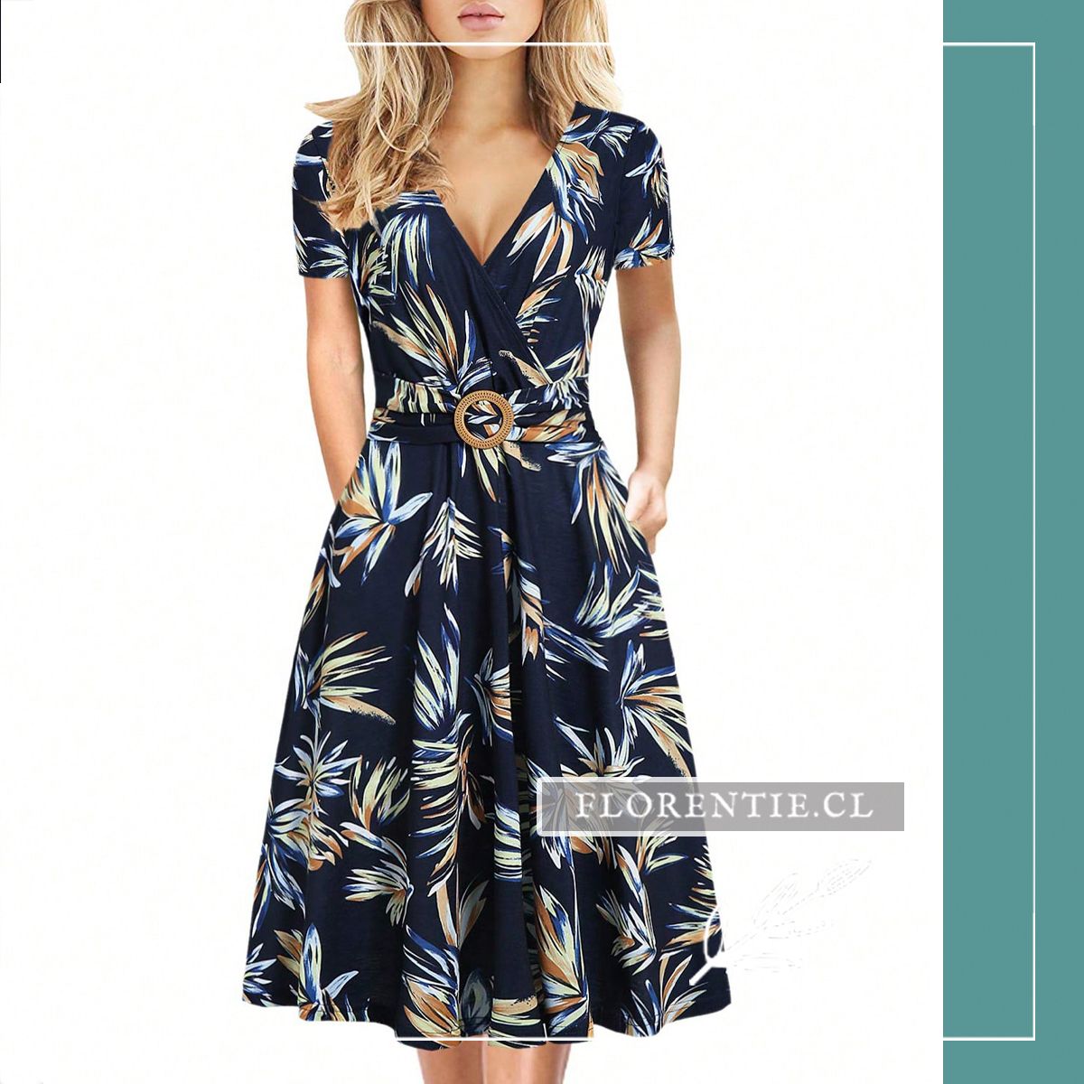 Vestido estampado tropical azul