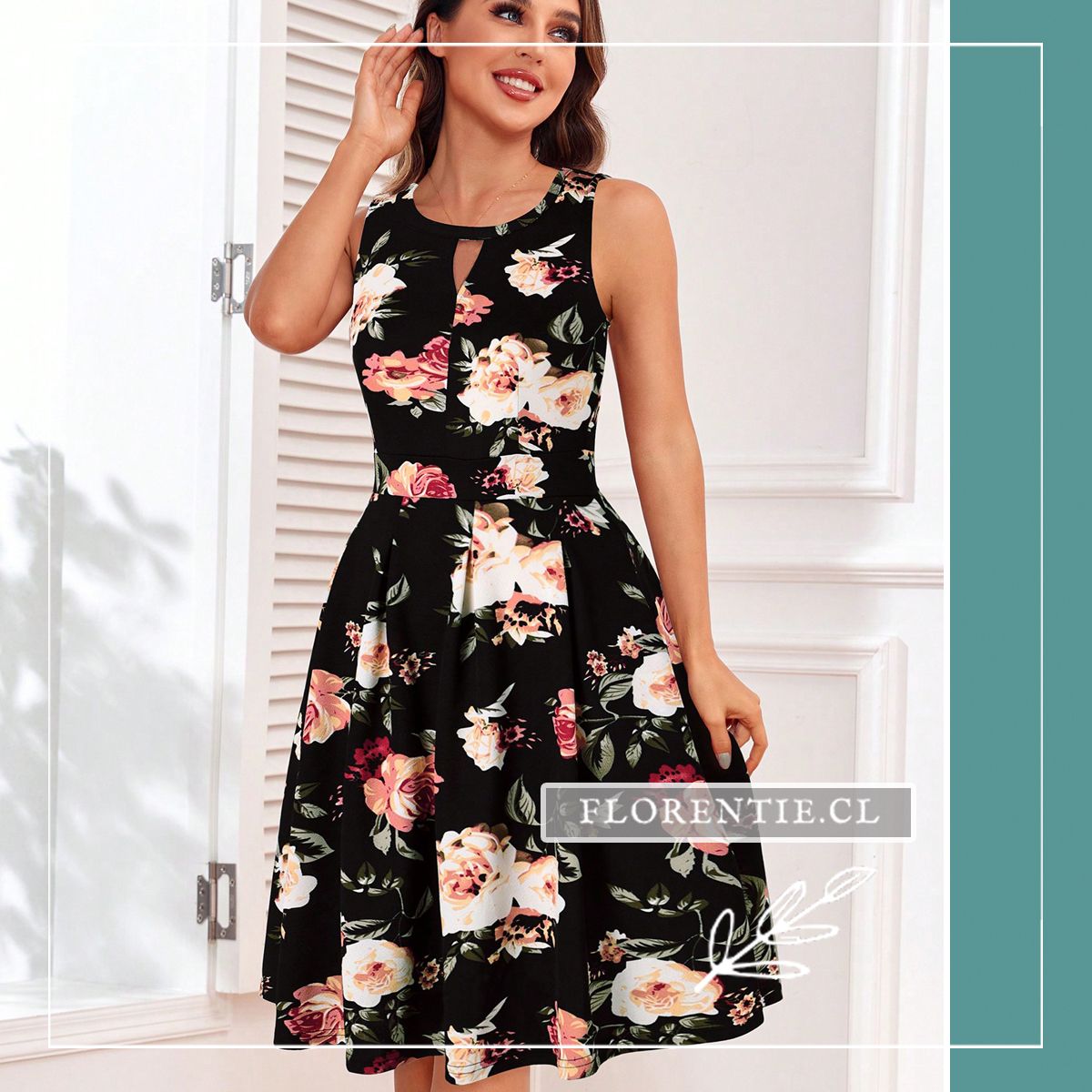 Vestido negro con flores amarillas