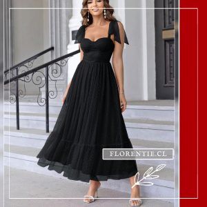 Vestido negro elegante tirantes con lazo