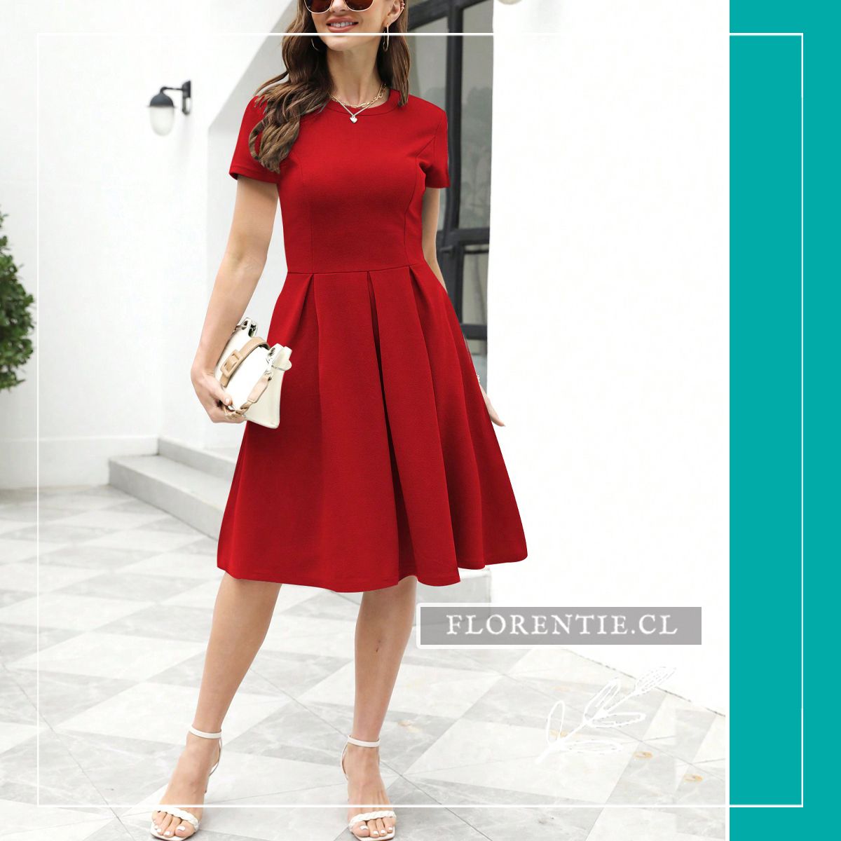 Vestido rojo con bolsillo falda plisada