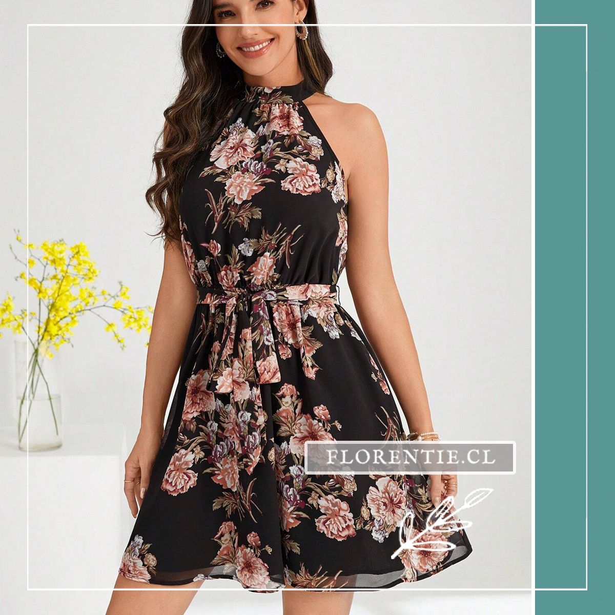 Vestido corto estampado floral rosado