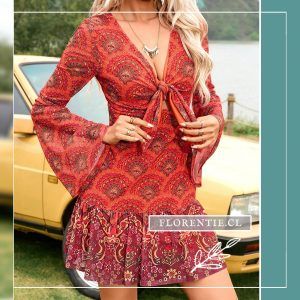 Vestido hippie flores naranja