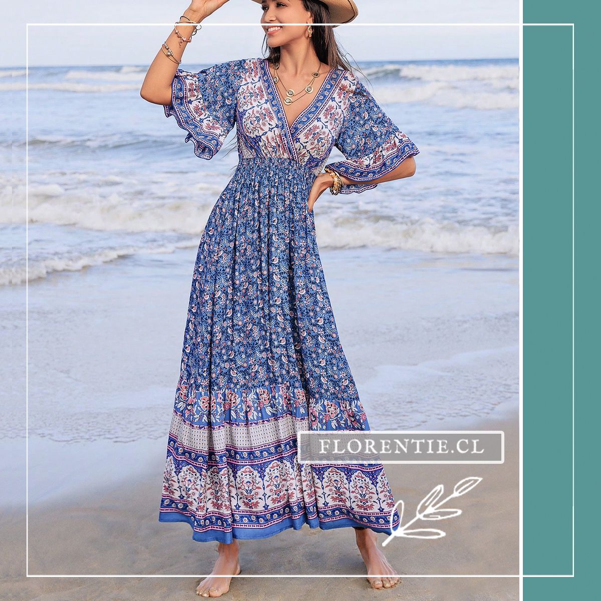 Vestido largo playa flores