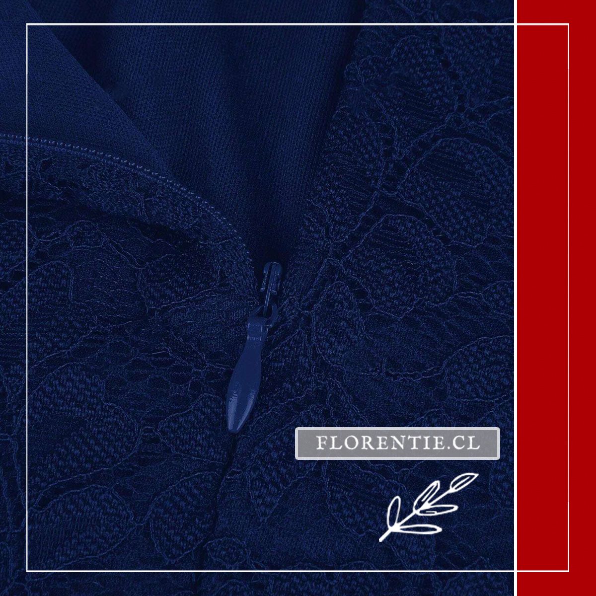 Detalle cierre vestido azul midi invitada