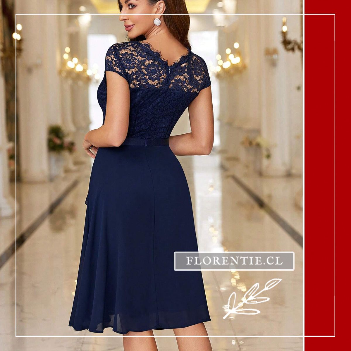 Espalda vestido midi azul invitada