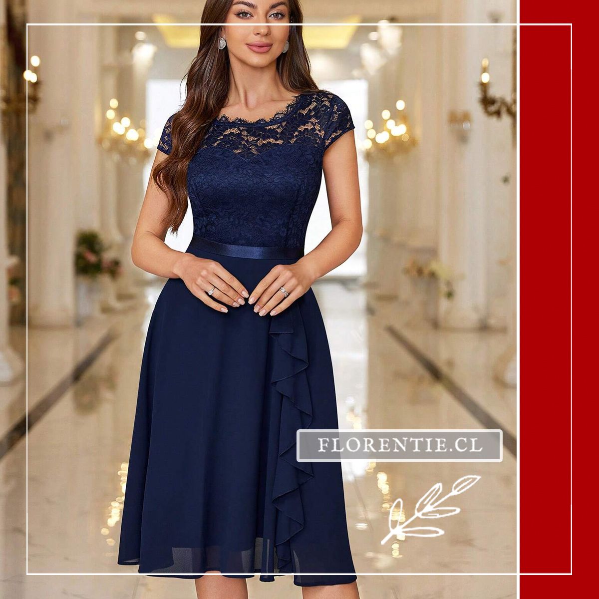 Vestido azul invitada corte midi