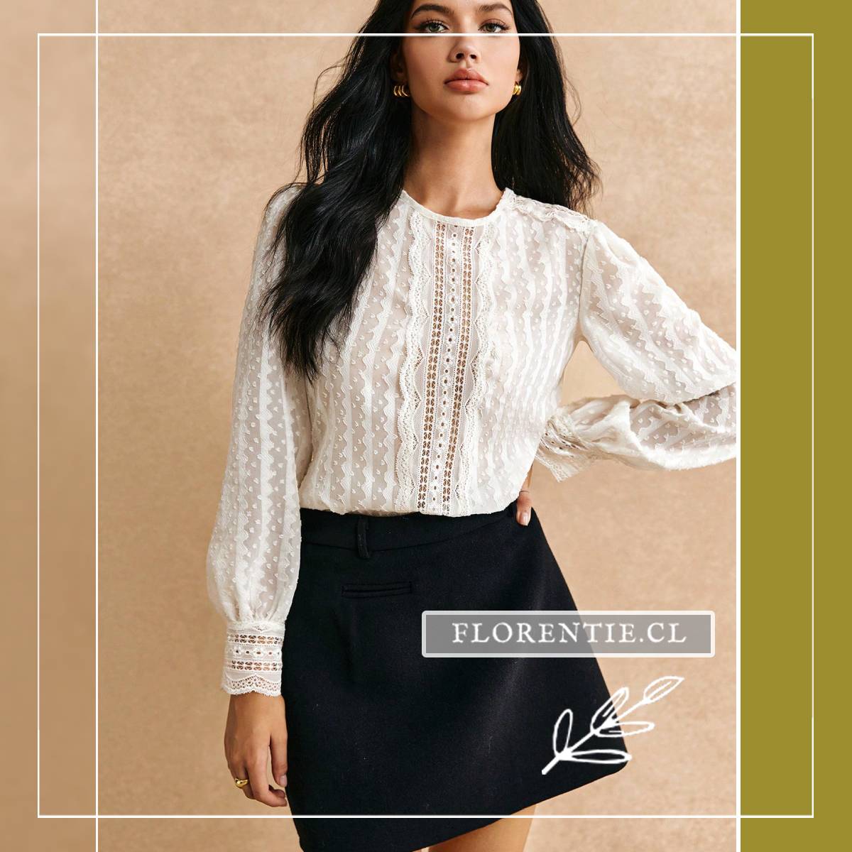 Blusa blanca encaje mujer
