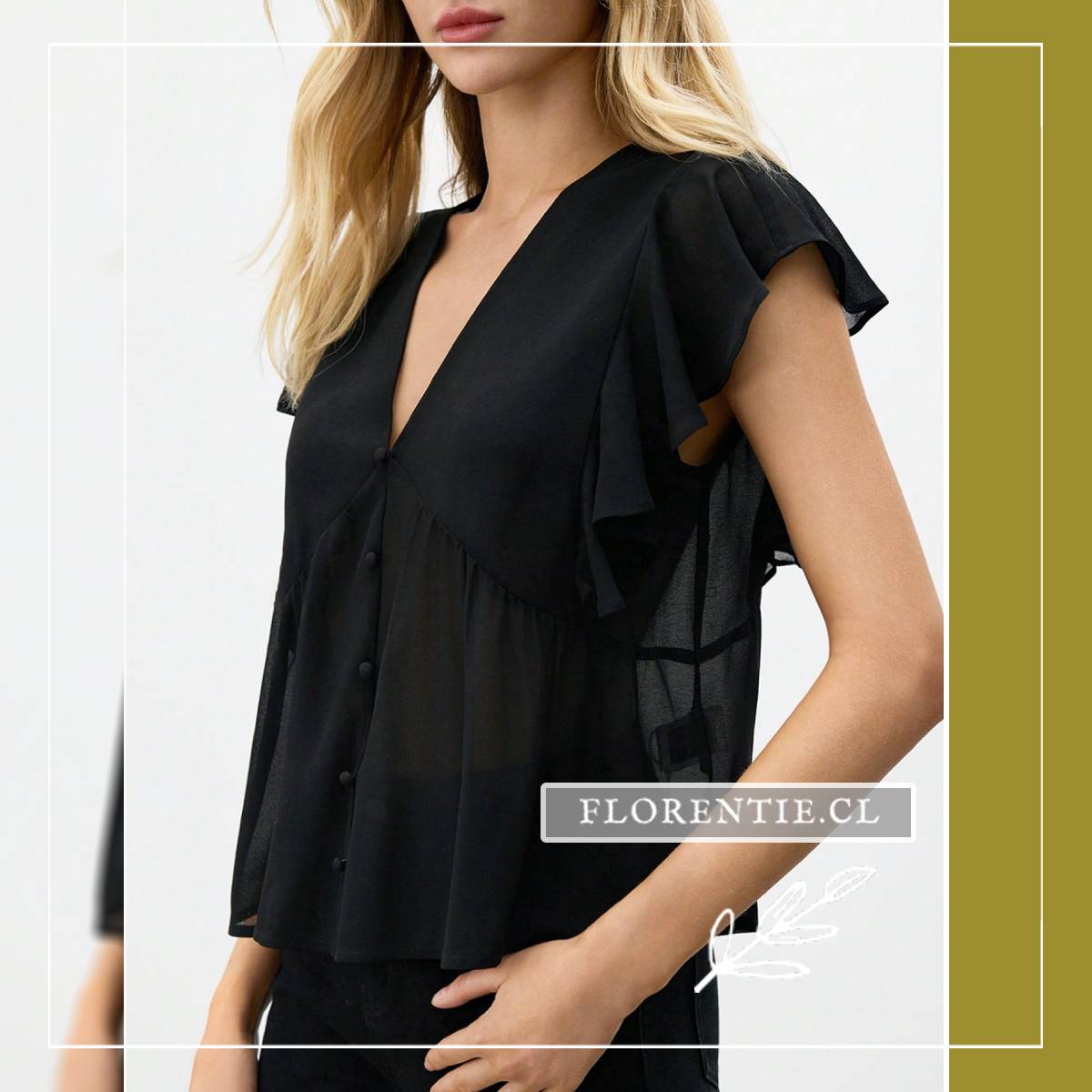 Blusa gasa transparente negra cuello V