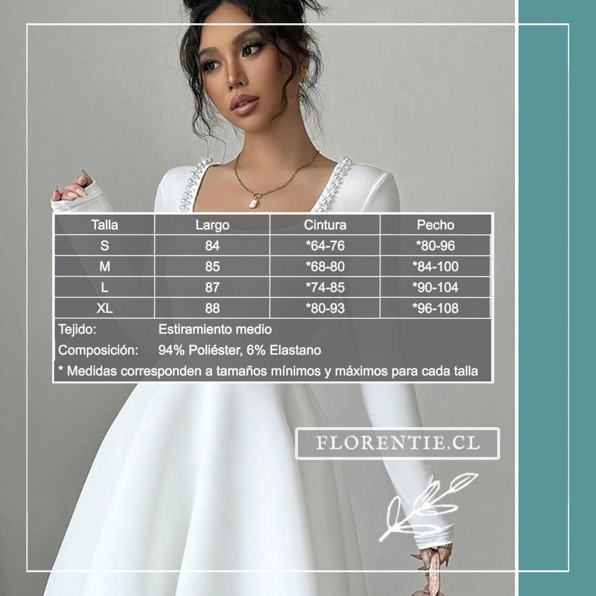 Medidas vestido de novia liso Carezza