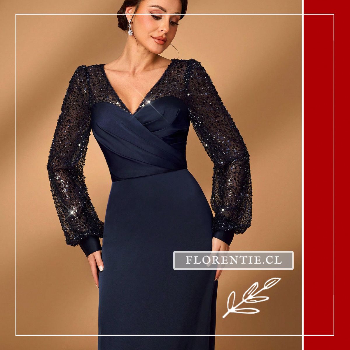 Vestido con manga lentejuelas azul