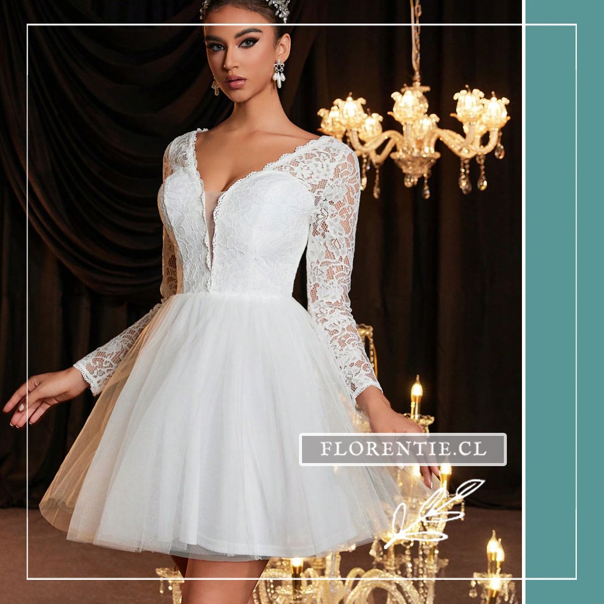 Vestido novia corto manga larga