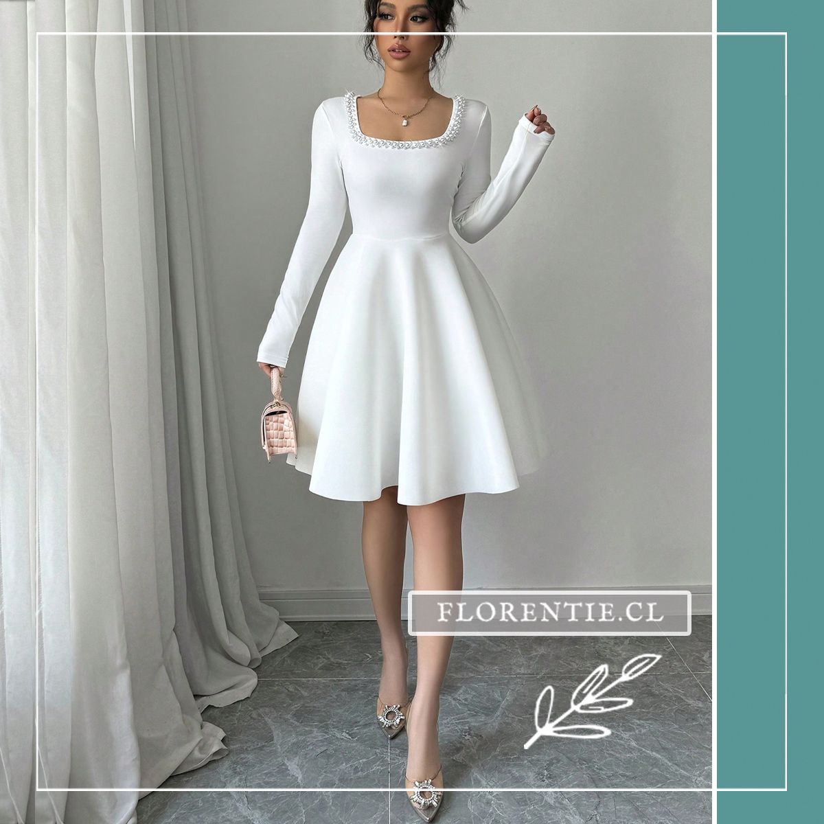 Vestido novia liso manga larga