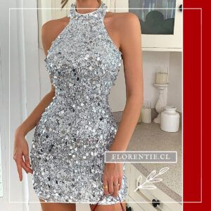 Vestido lentejuelas plata corto Casey