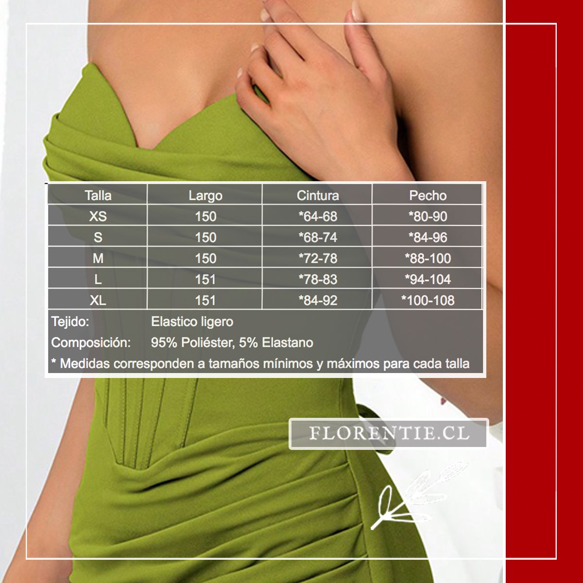 Medidas vestido palabra honor