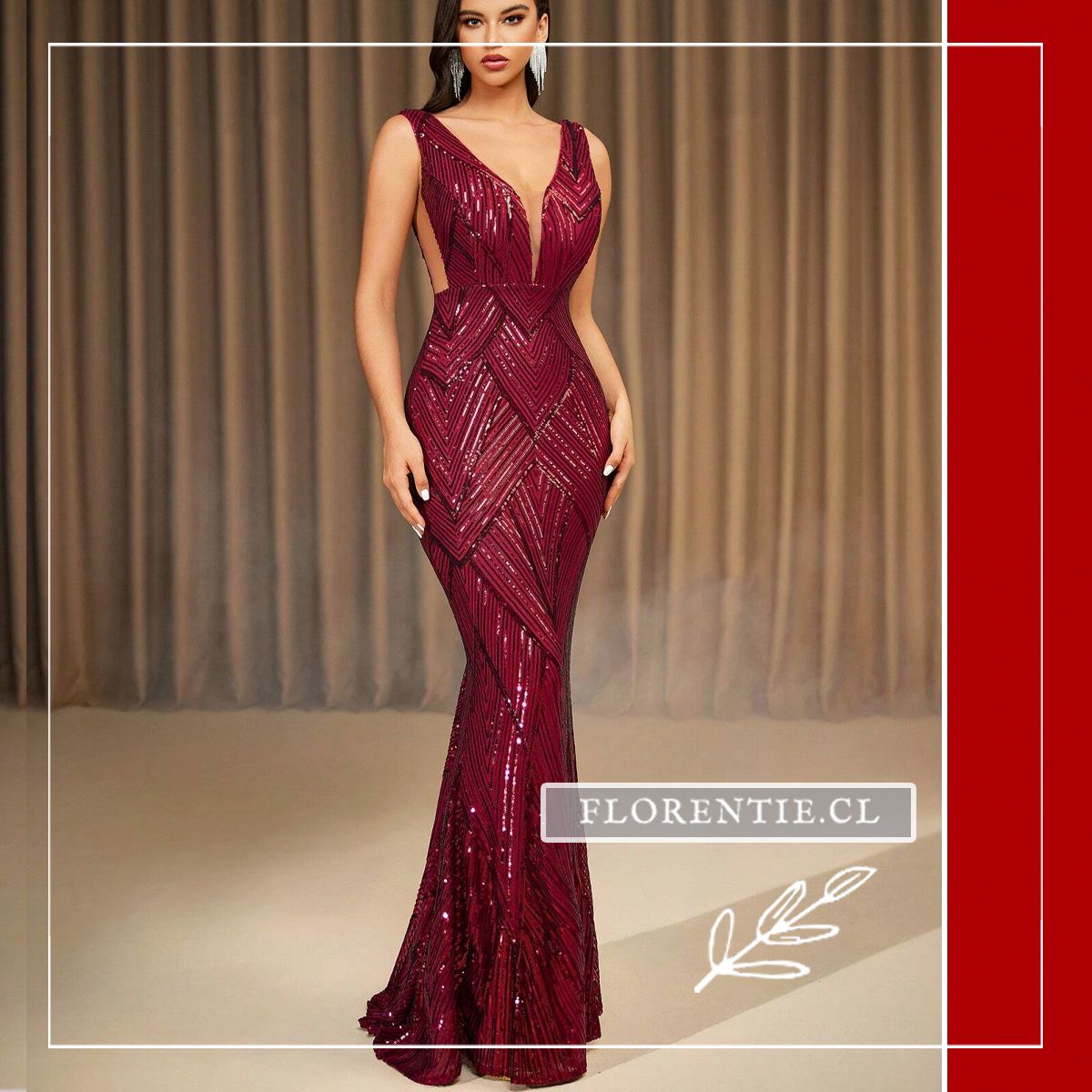 Vestido lentejuelas burdeos Sinem