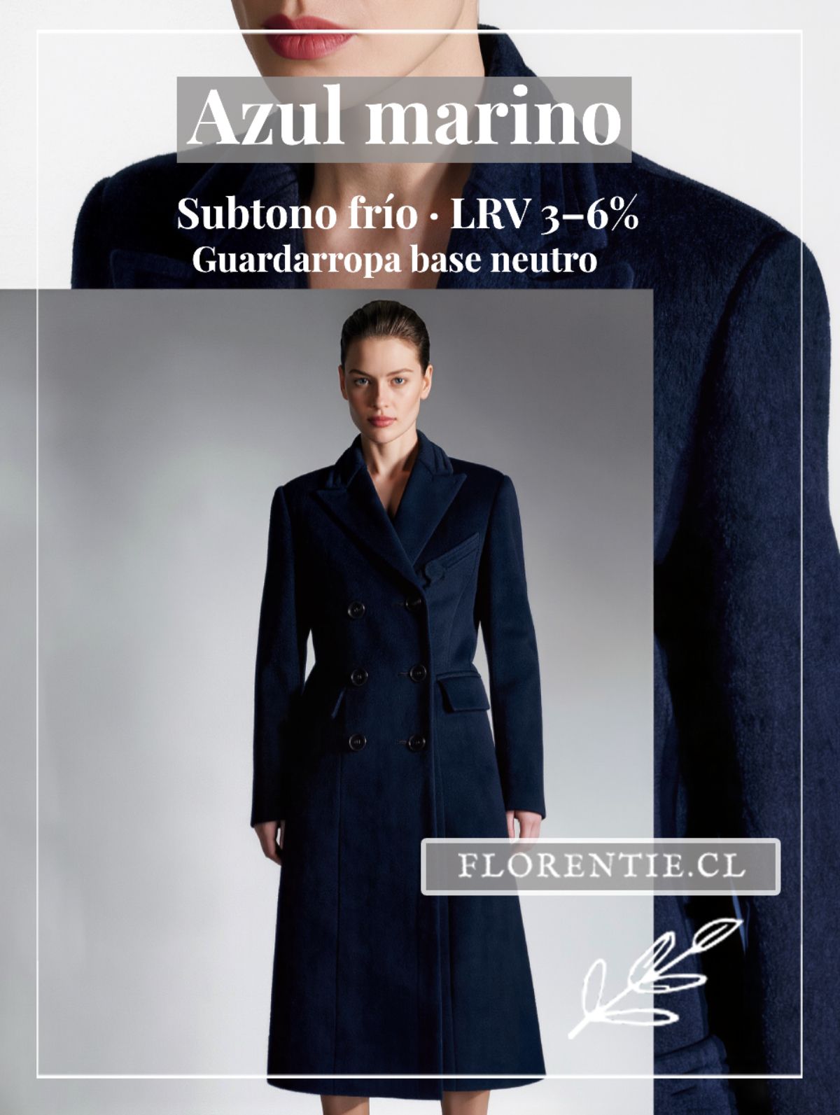 Abrigo azul marino para mujer con subtono de piel frío — LRV 3–6%, guardarropa base neutro