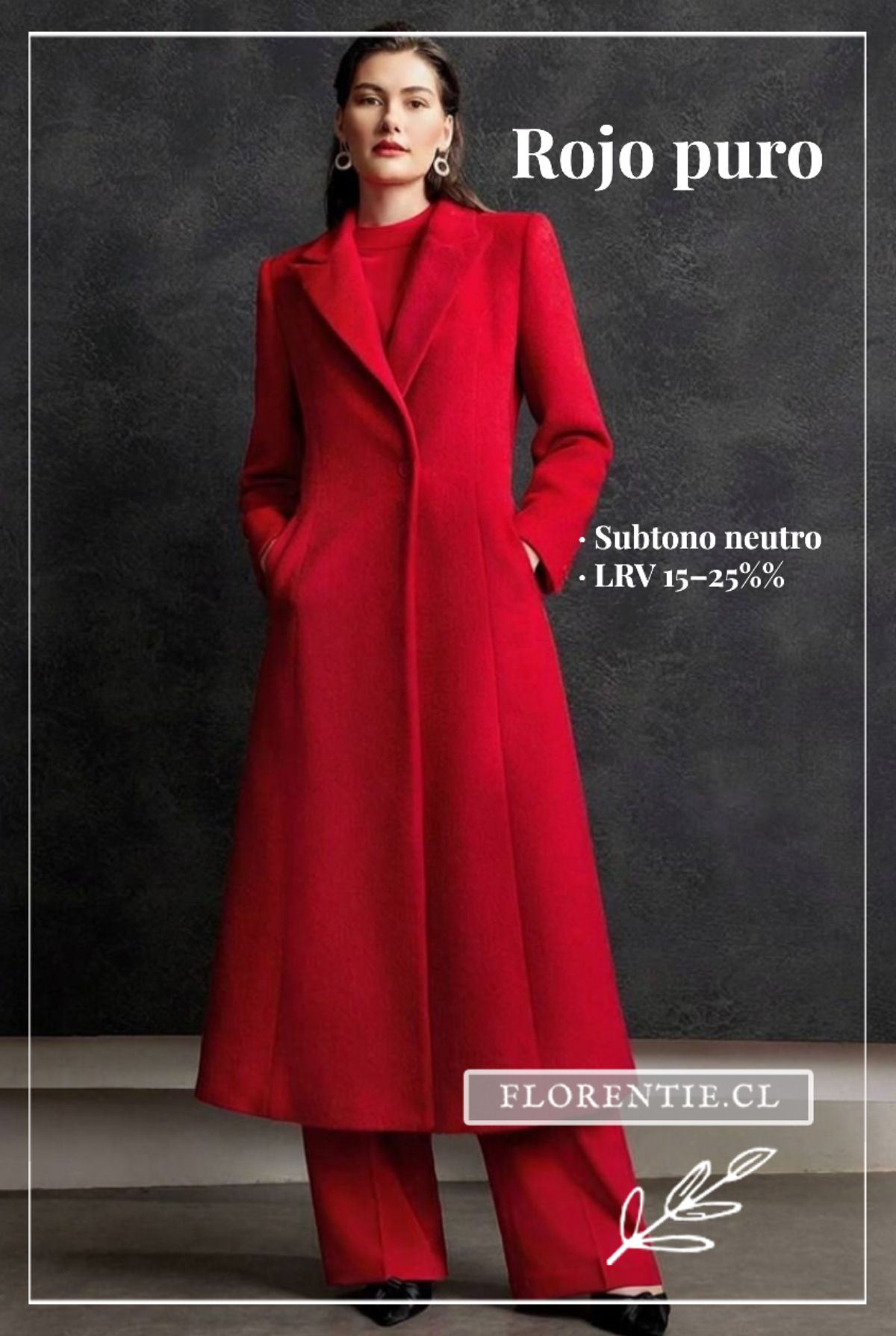 Abrigo rojo puro para mujer con subtono de piel neutro — LRV 15–25%, silueta maxi estructurada