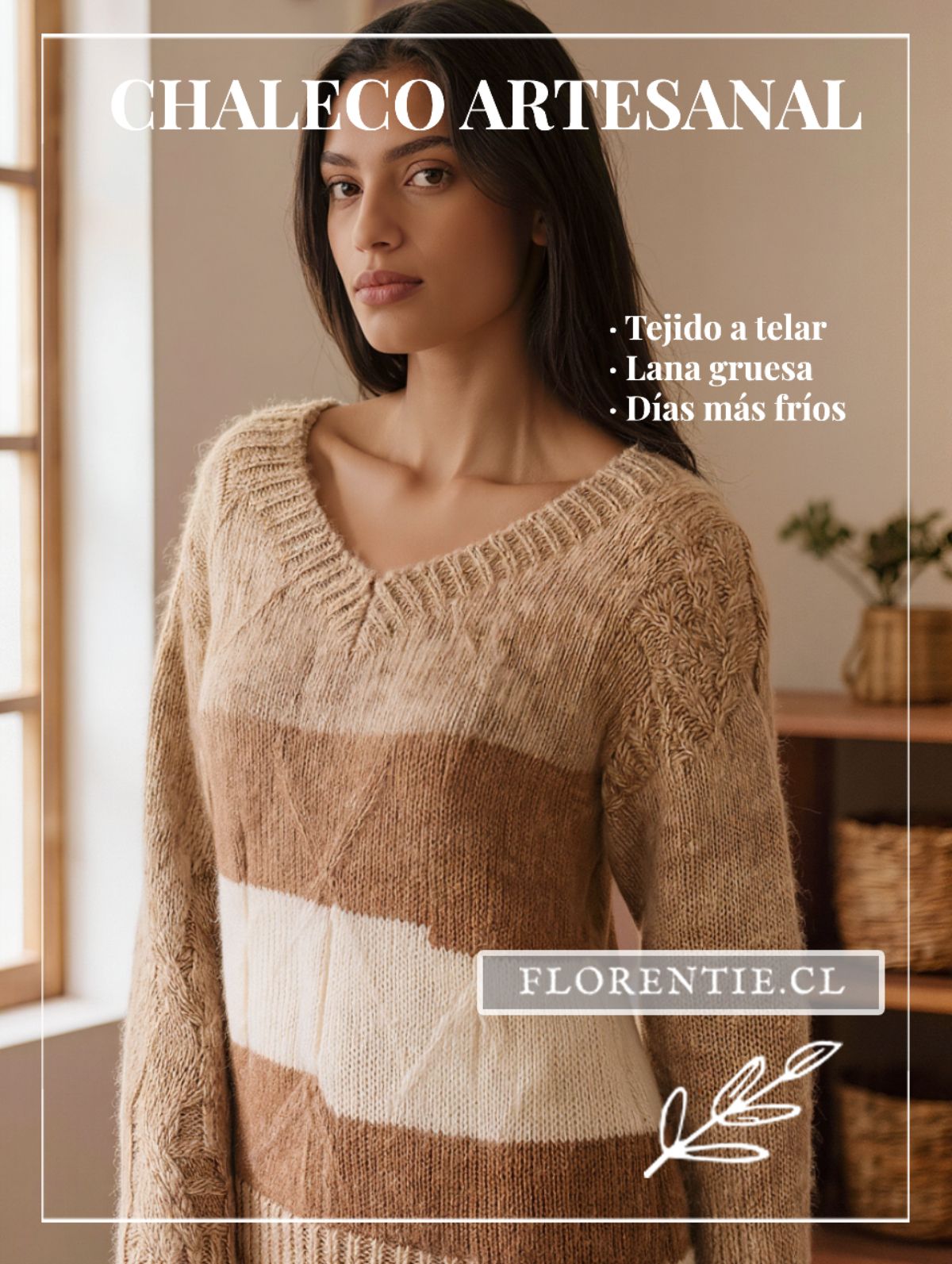 Chaleco artesanal grueso tejido a mano — lana gruesa con punto tradicional, ideal para invierno