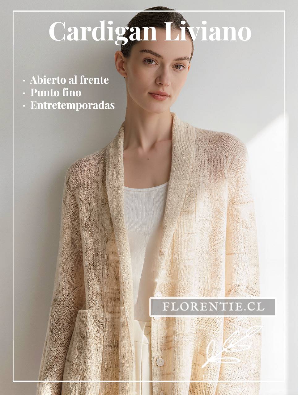 Cardigan liviano de mujer: chaleco abierto al frente en punto fino, ideal para entretiempo y temperaturas suaves
