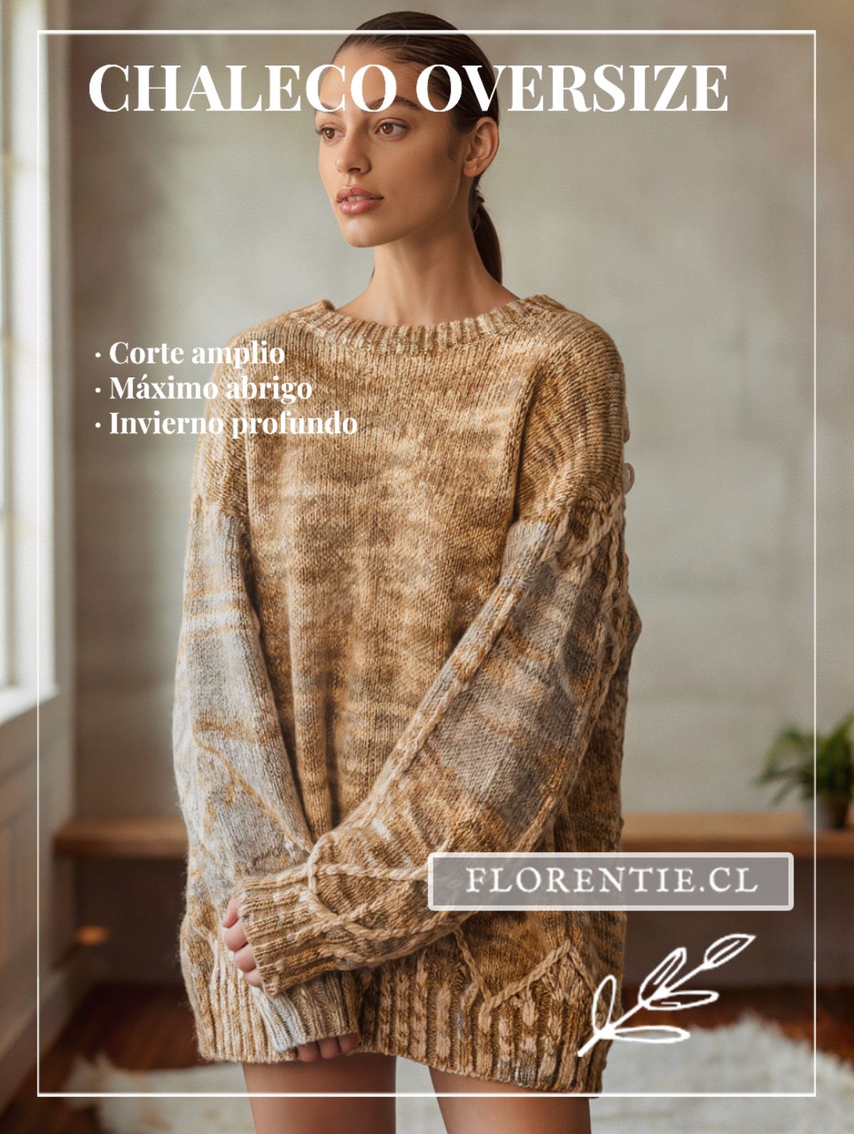 Chaleco oversize manga larga para mujer — silueta voluminosa en lana gruesa, estilo cómodo y abrigado