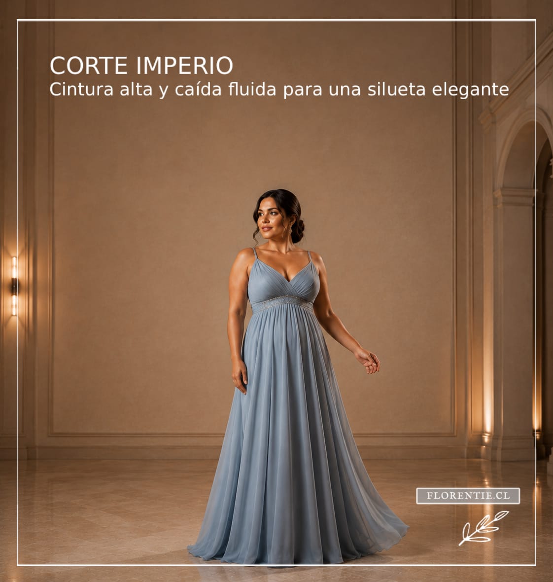 Vestido de fiesta corte imperio con cintura alta y caída fluida