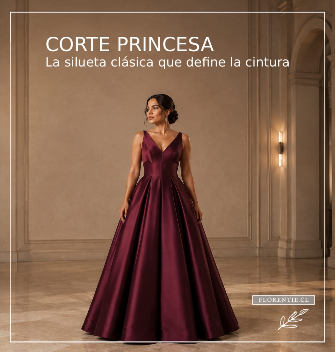 Vestido de fiesta corte princesa con silueta clásica que define la cintura