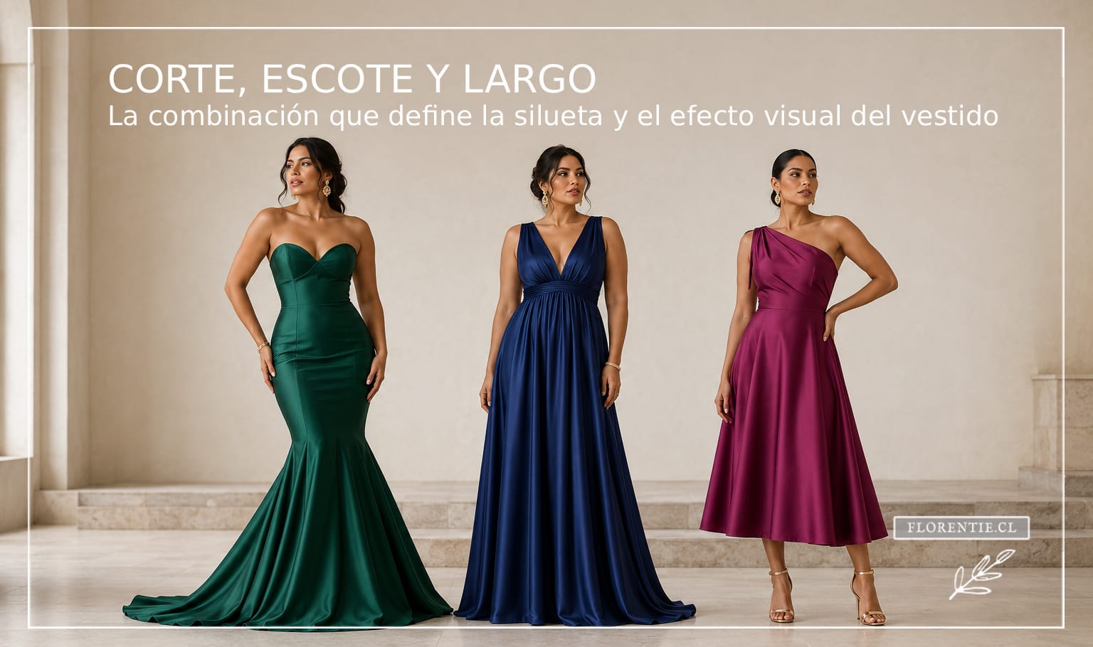 Cómo cambia el corte de un vestido de fiesta según el escote y el largo