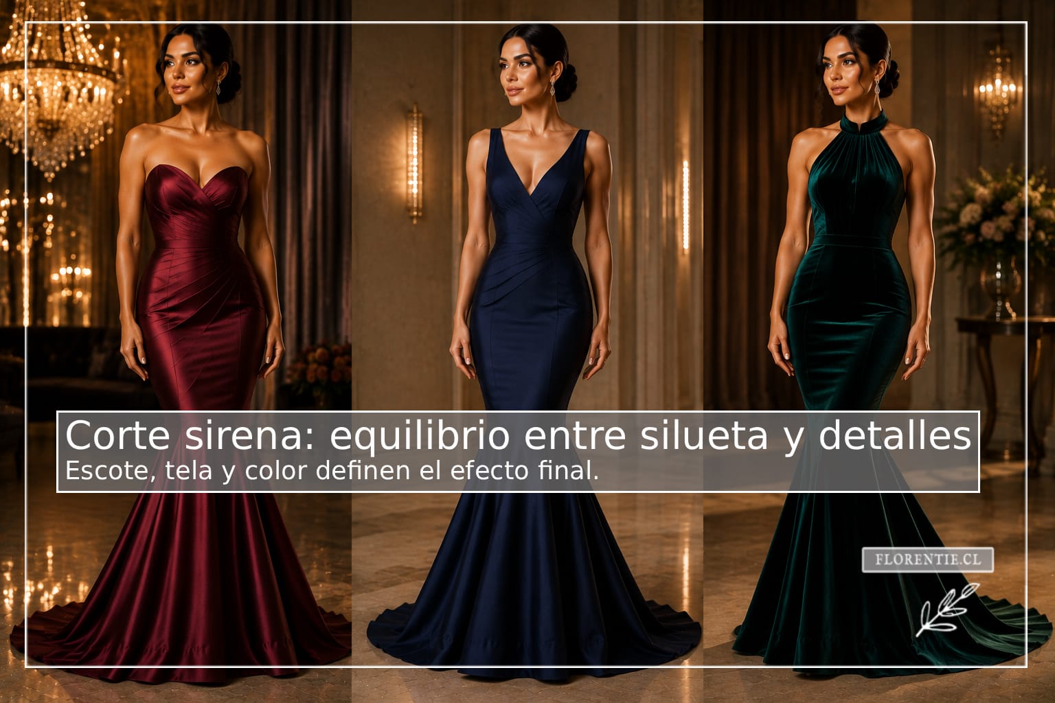 Cómo combinar el corte sirena con distintos escotes, telas y colores