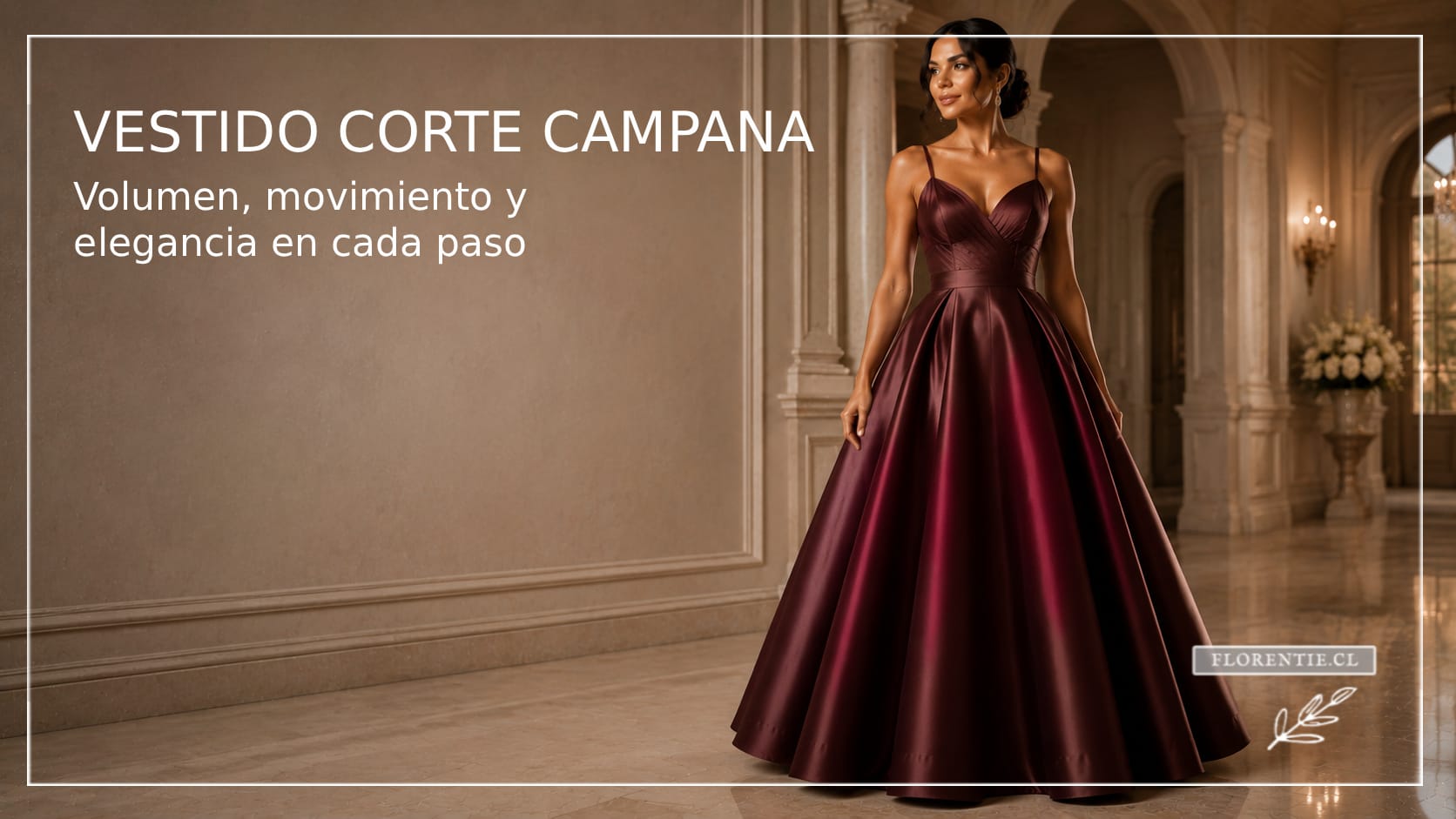 Vestido corte campana: volumen, movimiento y elegancia en cada paso Vestido de fiesta color vino corte campana con falda amplia y voluminosa