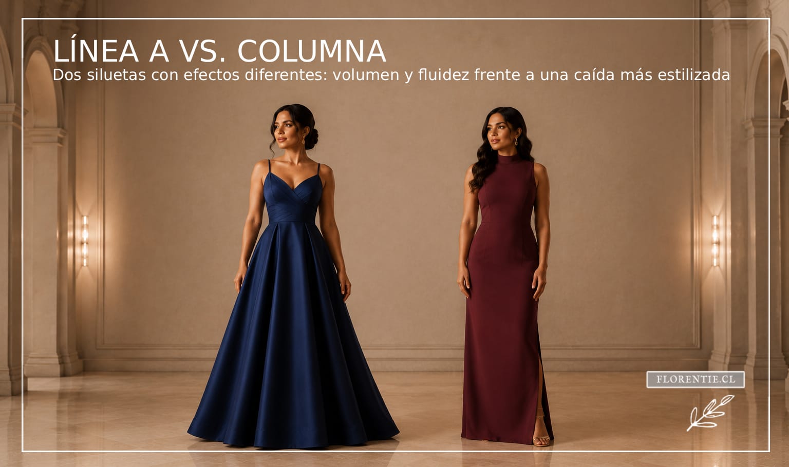 Comparación entre vestido de fiesta corte línea A y corte columna
